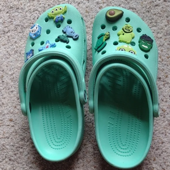 Women's Crocs Mint Green Clogs with Jibits - Picture 7 of 7